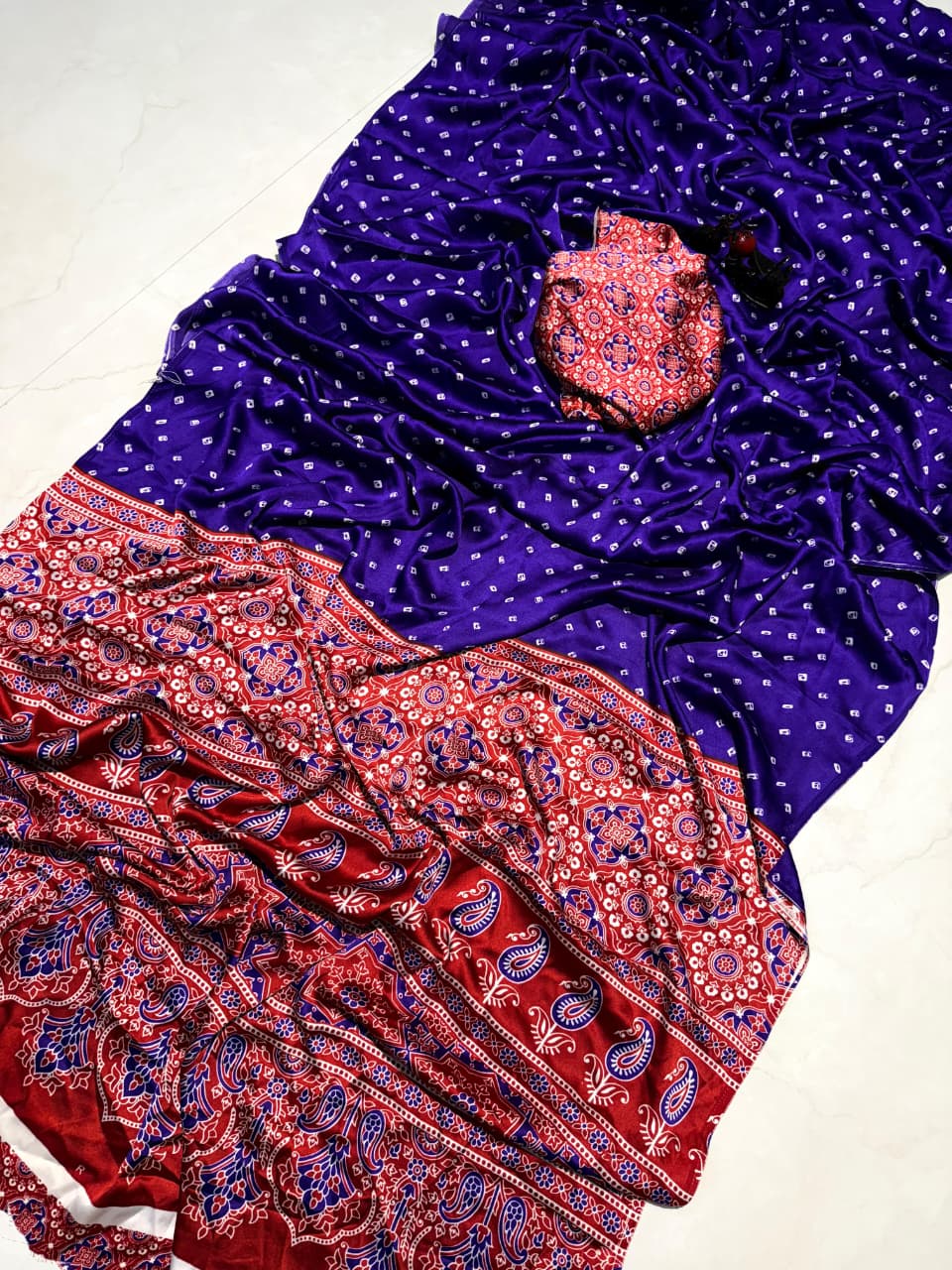 Handcrafted Blue Ajrakh Print Saree for Festive & Ethnic Wear