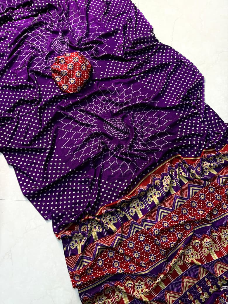 Soft Fabric Purple Ajrakh Saree Designed for Everyday Comfort and Style