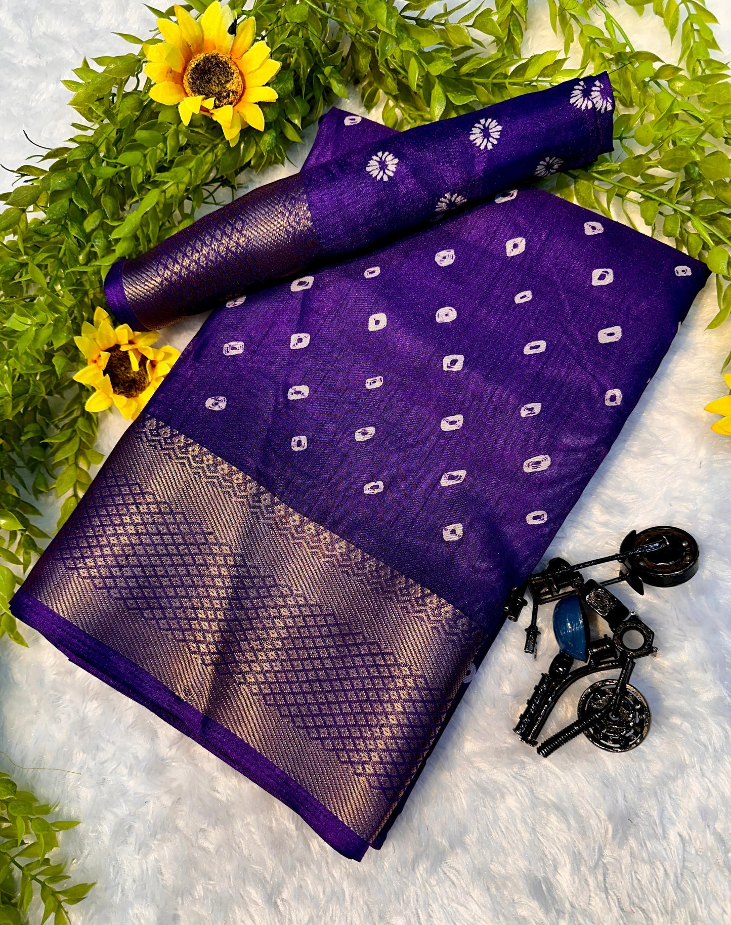 Gorgeous Bandhej Print Saree in Smooth Purple Color for Royal Appearance