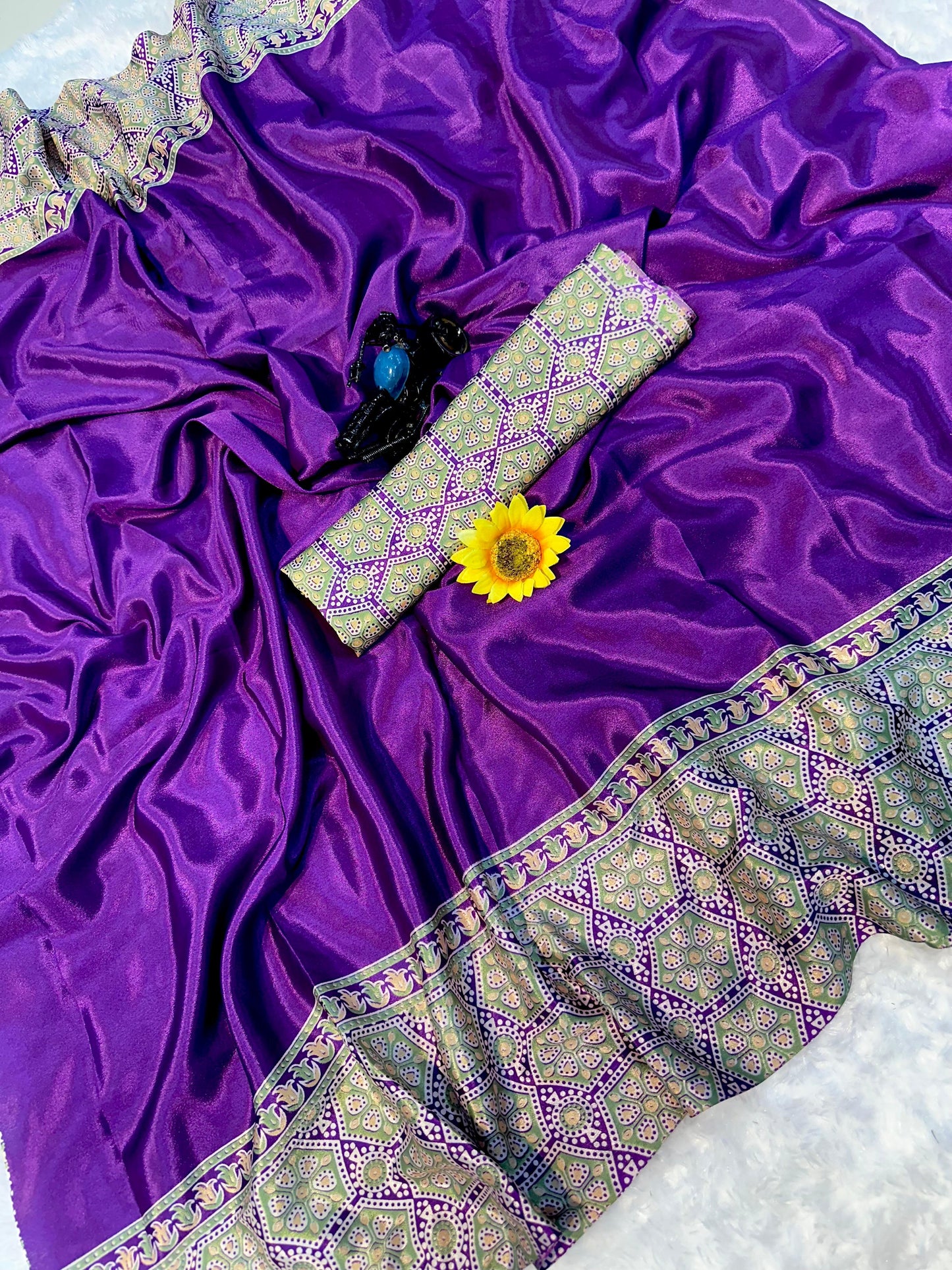 Premium Purple Ajrakh Print Saree with Traditional Handcrafted Detailing