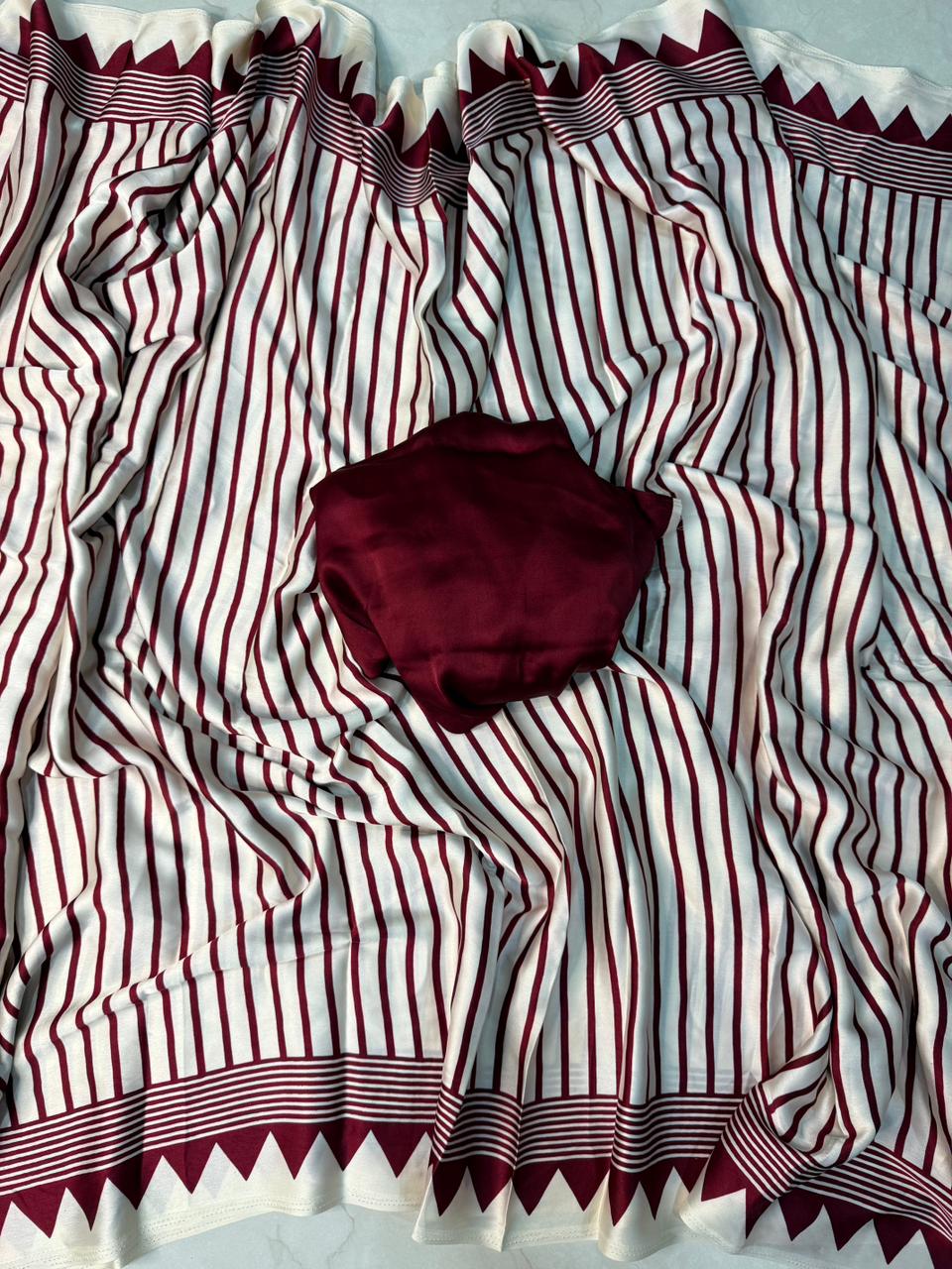 Beautiful Marun Ajrakh Saree with Ethnic Patterns for Graceful Look