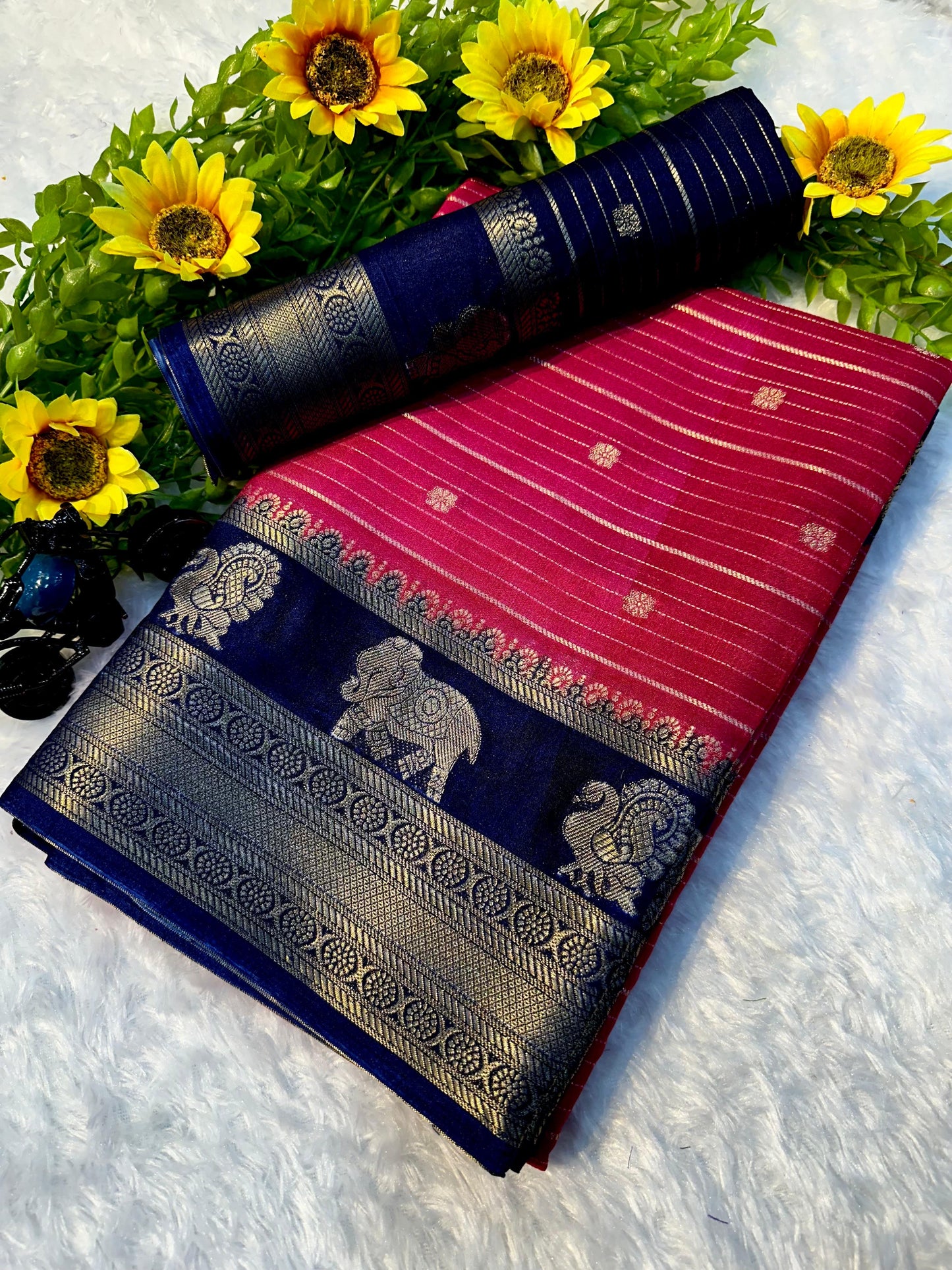 Premium Quality Crepe Silk Saree in Blue Pink Tone Made for Elegant and Versatile Dressing
