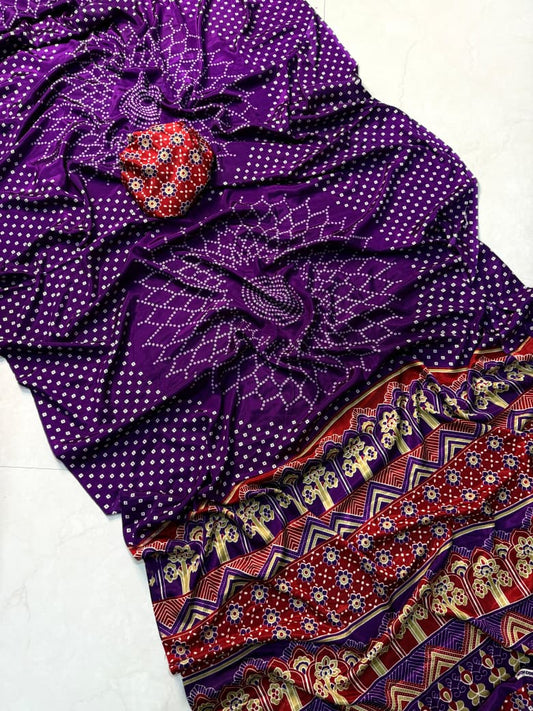 Soft Fabric Purple Ajrakh Saree Designed for Everyday Comfort and Style