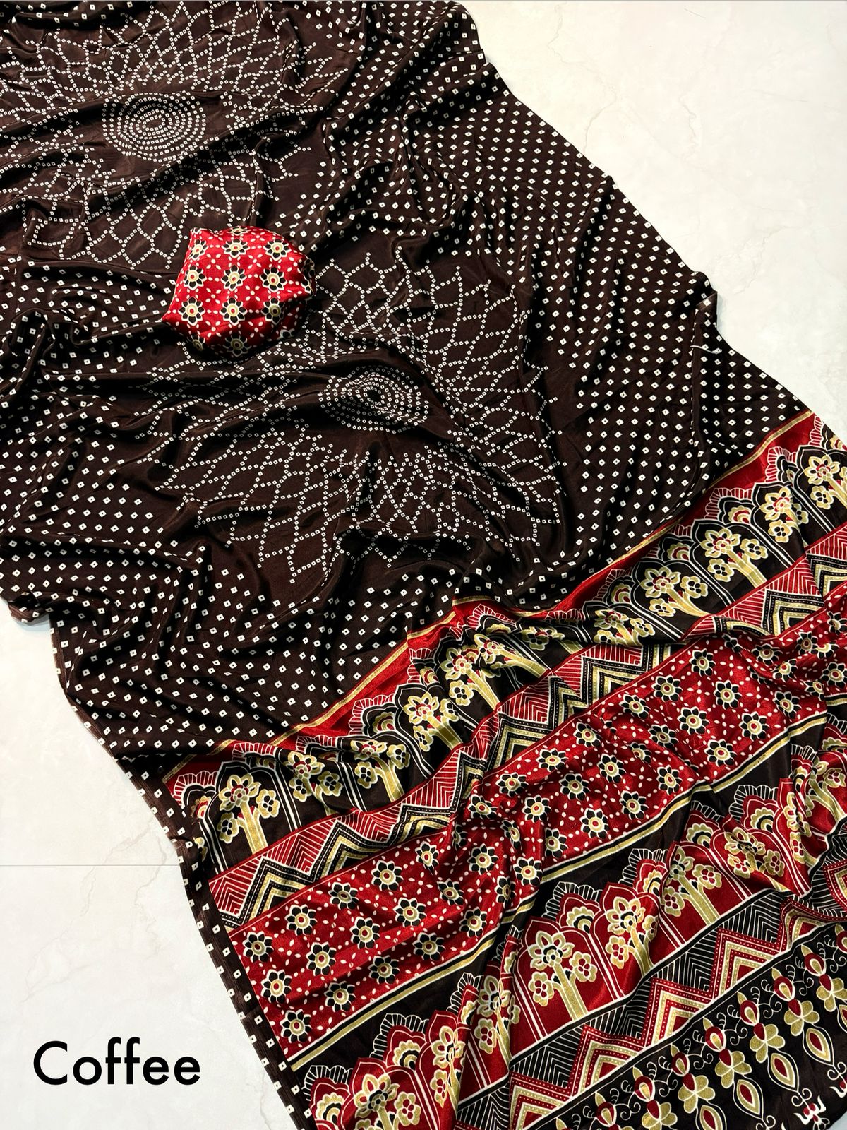 Authentic Handblock Brown Ajrakh Print Saree for Elegant Traditional Look