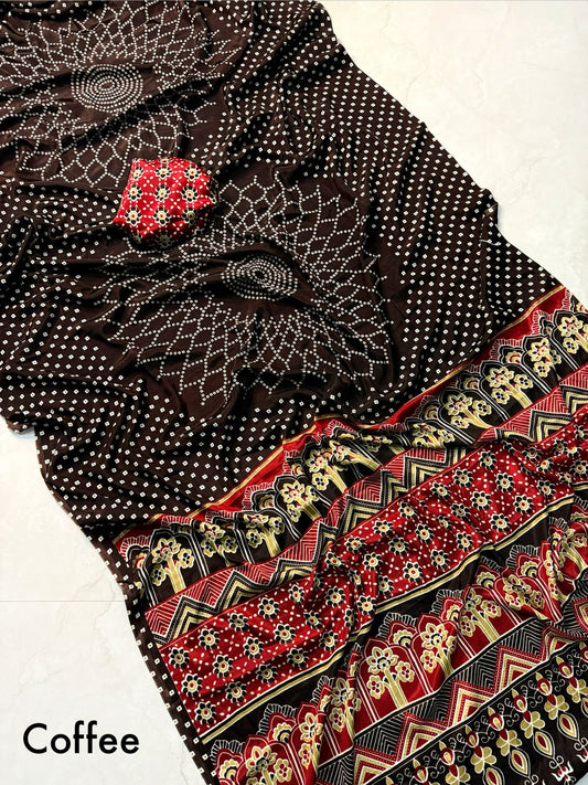 Authentic Handblock Brown Ajrakh Print Saree for Elegant Traditional Look