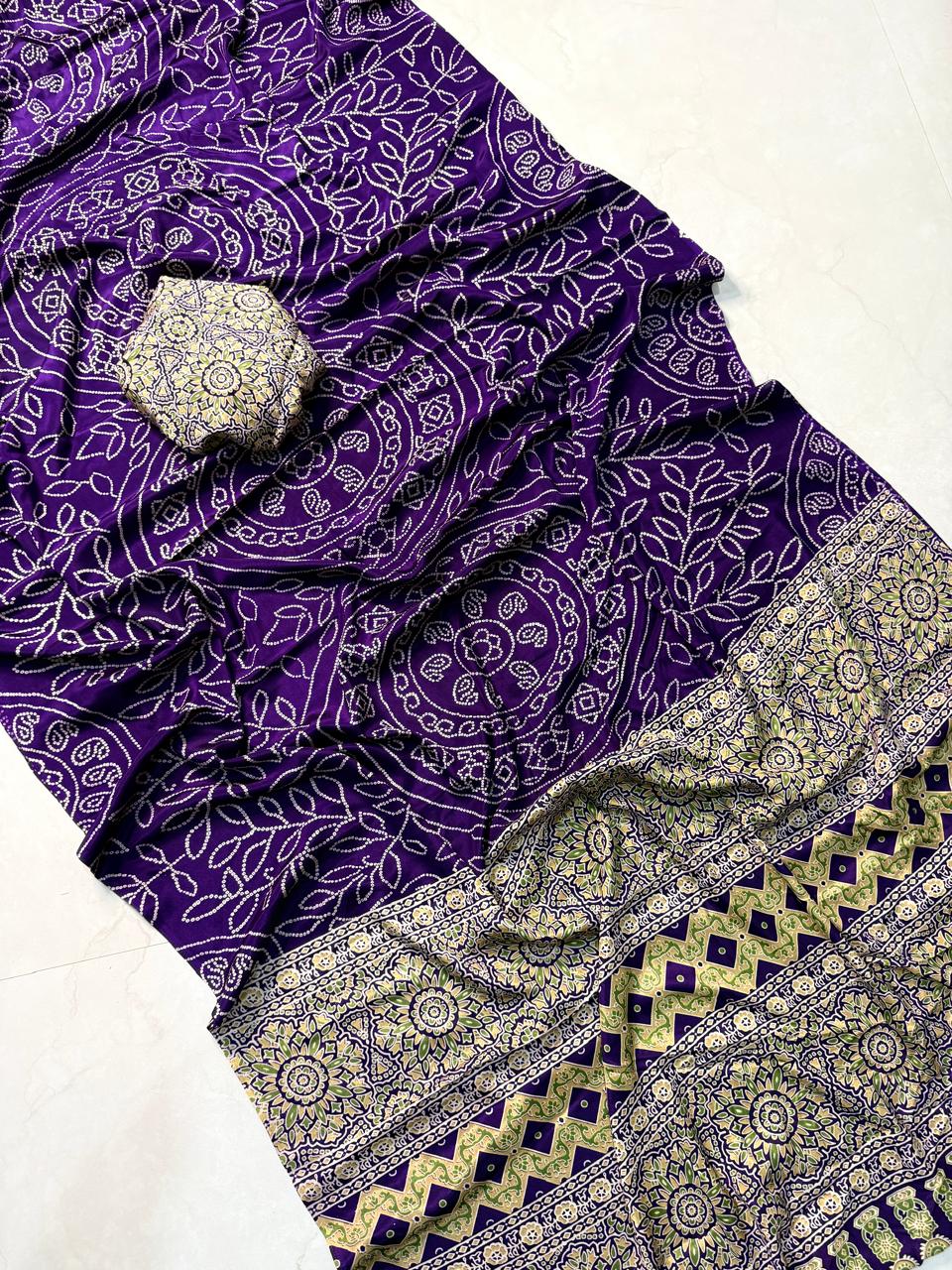 Trendy Purple Ajrakh Print Saree with Soft, Smooth, and Skin-Friendly Fabric