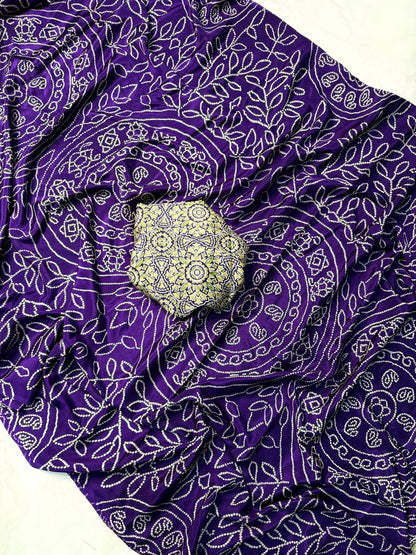 Trendy Purple Ajrakh Print Saree with Soft, Smooth, and Skin-Friendly Fabric