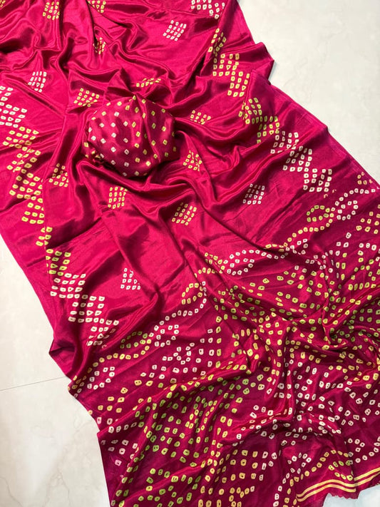 Authentic Pink Ajrakh Printed Saree with Handcrafted Ethnic Touch