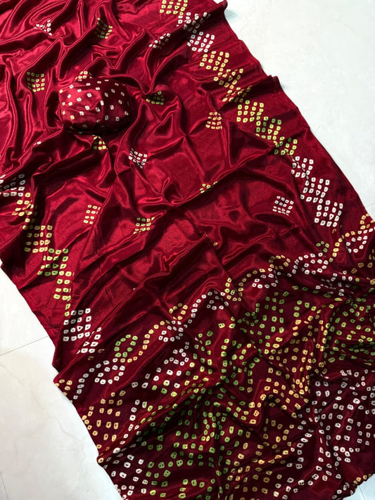 Charming Marun Ajrakh Saree Ideal for Parties, Festivals, and Daily Use