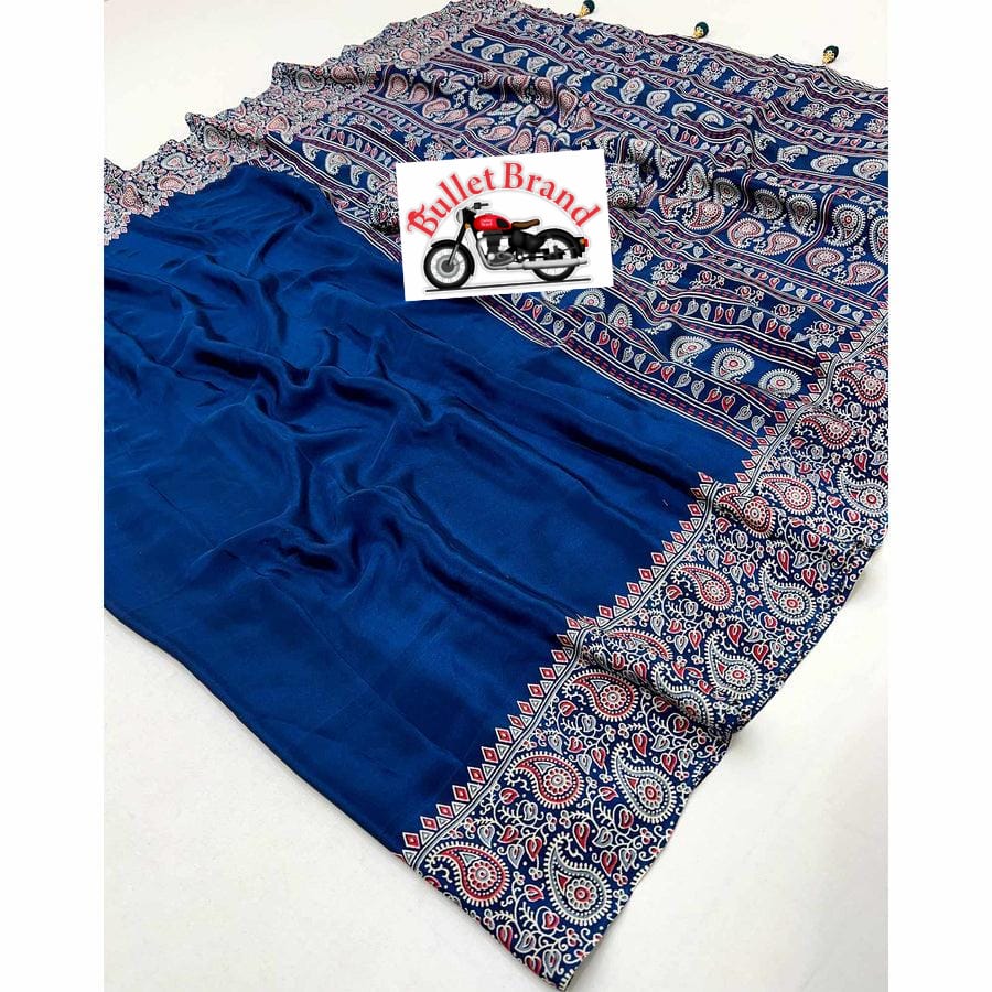 Soft Cotton R Blue Ajrakh Saree with Rich Handblock Print Detailing