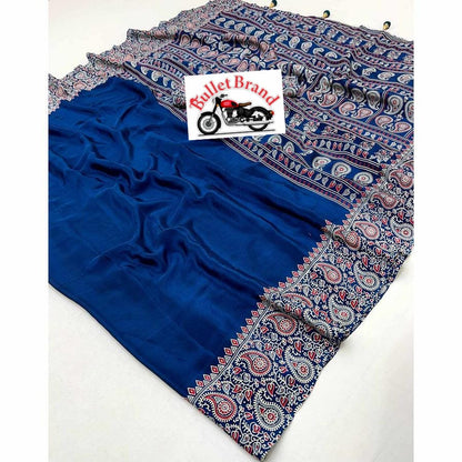 Soft Cotton R Blue Ajrakh Saree with Rich Handblock Print Detailing