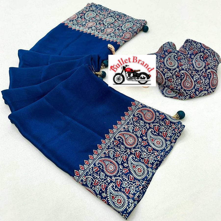 Soft Cotton R Blue Ajrakh Saree with Rich Handblock Print Detailing