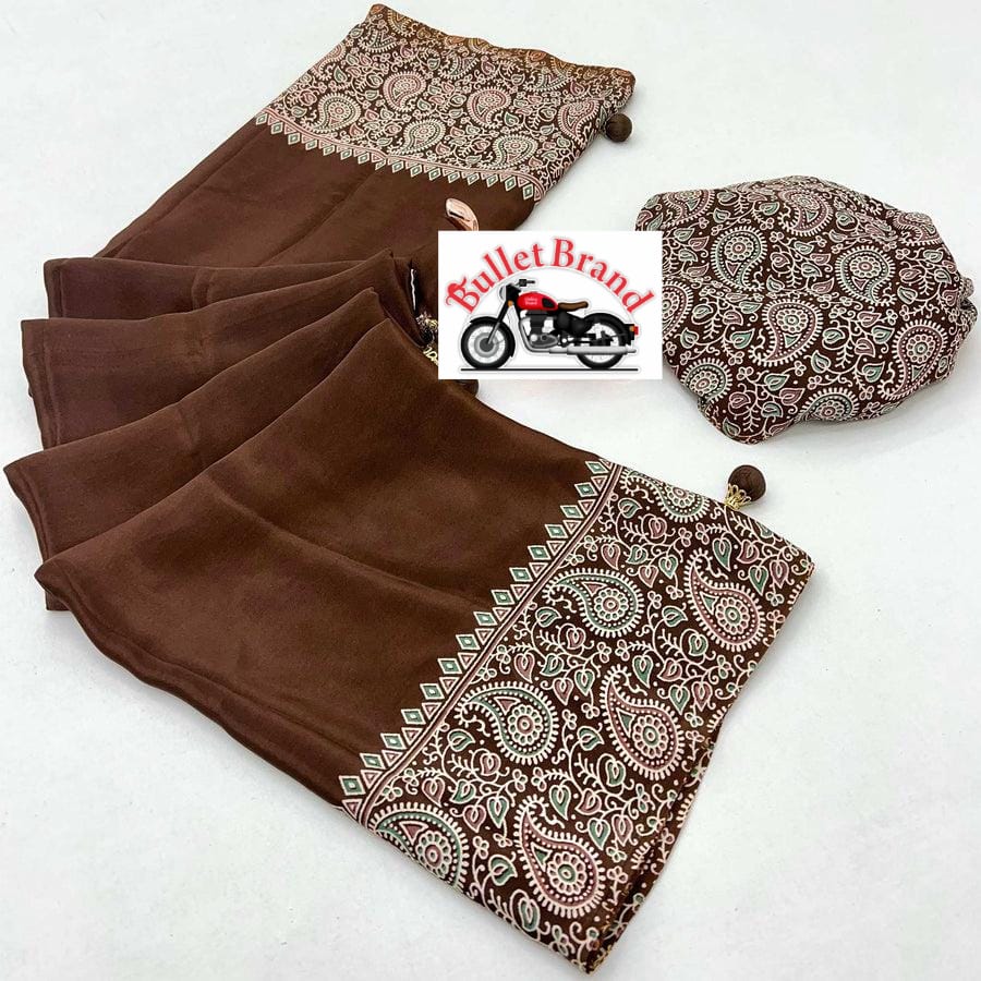 Trendsetting Brown Ajrakh Printed Saree for Fashionable Ethnic Appearance