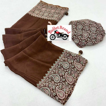 Trendsetting Brown Ajrakh Printed Saree for Fashionable Ethnic Appearance