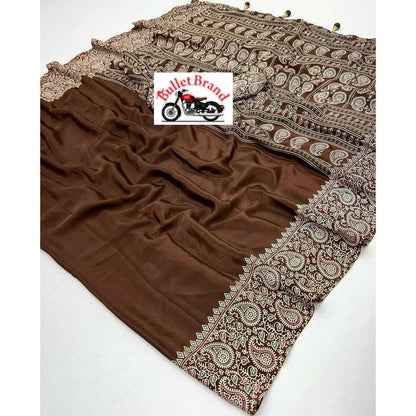 Trendsetting Brown Ajrakh Printed Saree for Fashionable Ethnic Appearance