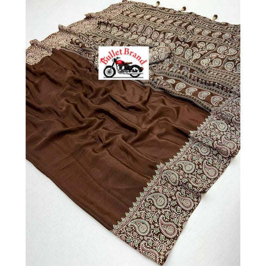Trendsetting Brown Ajrakh Printed Saree for Fashionable Ethnic Appearance