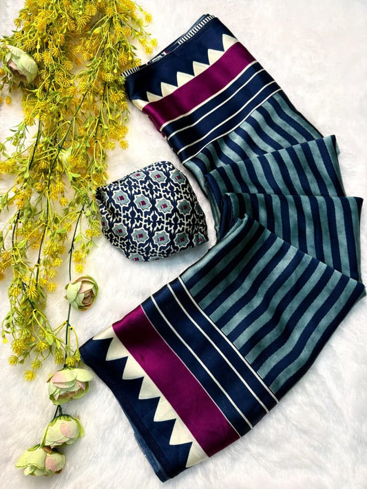 Lightweight Premium Rama Ajrakh Print Saree for All-Day Comfort