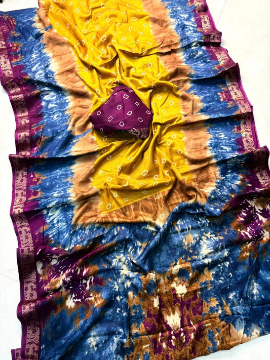 Designer Bandhej Print Saree in Soft Yellow Color for Ethnic Charm