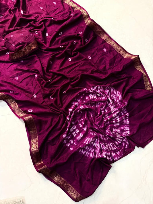 Stylish Bandhej Print Saree in Elegant Wine Color for Party Wear