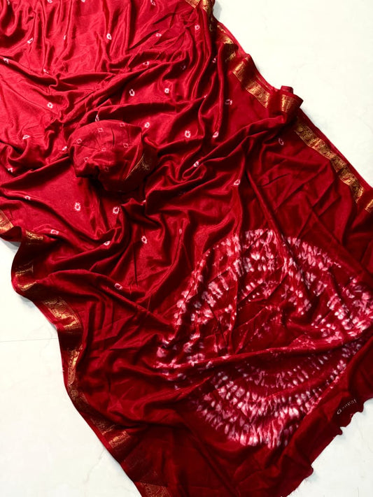 Royal Bandhej Saree in Eye-Catching Red Shade for Traditional Flair