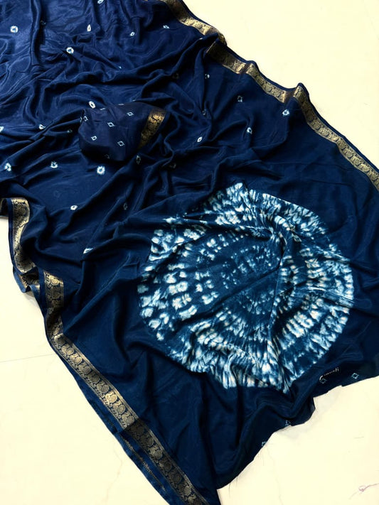 Beautiful Bandhej Print Saree in Elegant Blue Color for Ethnic Fashion