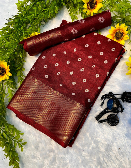 Exquisite Bandhej Print Saree in Lovely Marun Color for Celebratory Moments