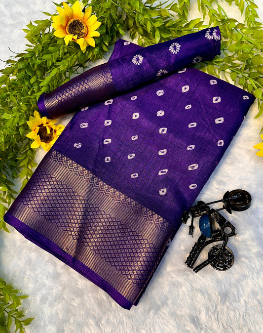 Gorgeous Bandhej Print Saree in Smooth Purple Color for Royal Appearance
