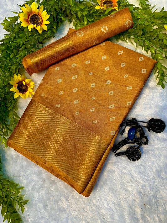 Festive Bandhej Saree in Classy Yellow Tone for Traditional Gatherings