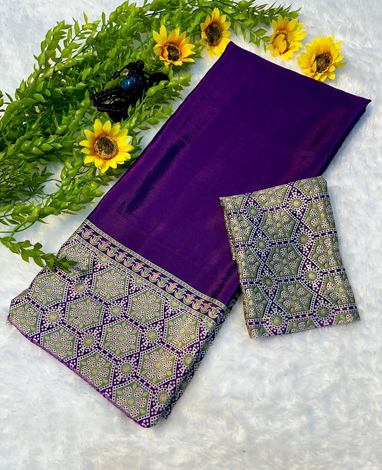 Premium Purple Ajrakh Print Saree with Traditional Handcrafted Detailing