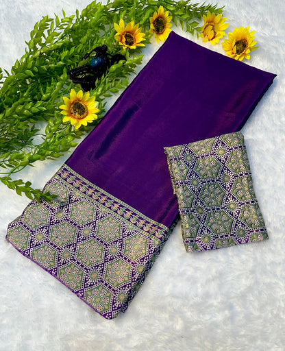 Premium Purple Ajrakh Print Saree with Traditional Handcrafted Detailing