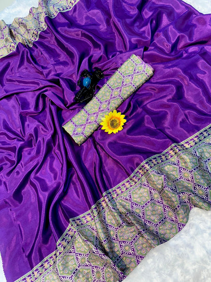 Premium Purple Ajrakh Print Saree with Traditional Handcrafted Detailing