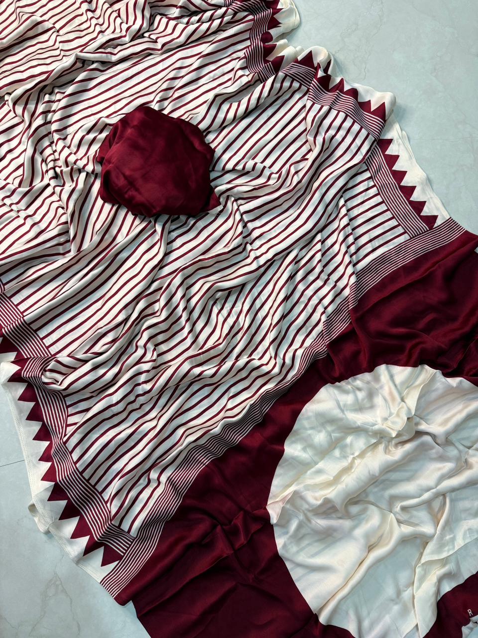 Beautiful Marun  Ajrakh Saree with Ethnic Patterns for Graceful Look