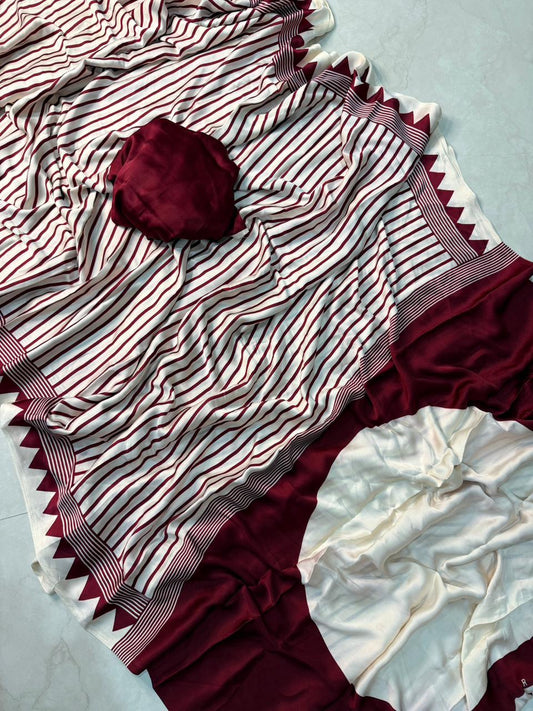 Beautiful Marun  Ajrakh Saree with Ethnic Patterns for Graceful Look