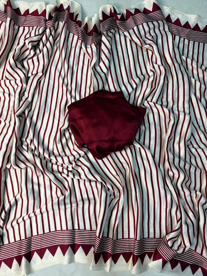 Beautiful Marun  Ajrakh Saree with Ethnic Patterns for Graceful Look