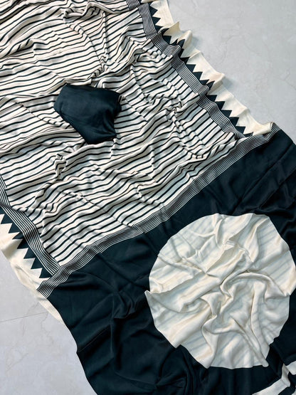 Trendy Ajrakh Printed Saree in Green for Modern Ethnic Fashion