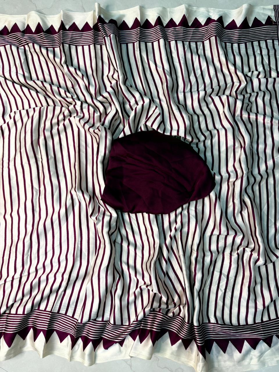 Classic Wine Ajrakh Print Saree Ideal for Party and Festive Wear