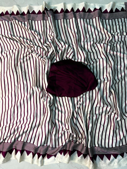 Classic Wine Ajrakh Print Saree Ideal for Party and Festive Wear