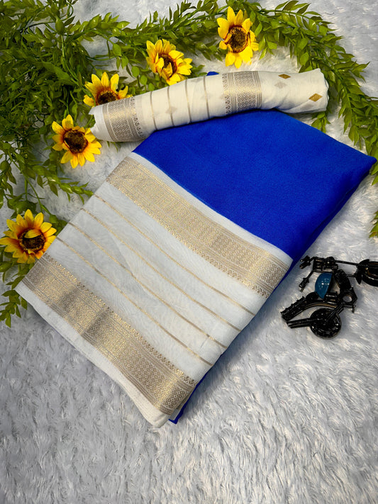 Graceful Classic Crepe Silk Saree in Royal Blue Colour Perfect for Cultural Occasions