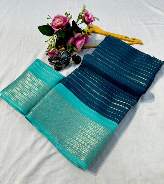 Luxury Finish Crepe Silk Saree in Rama Sky Colour with Timeless Ethnic Elements