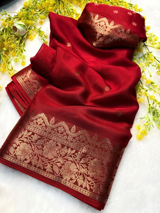 Soft Silk Saree in Red with Charming Traditional Fine Motifs