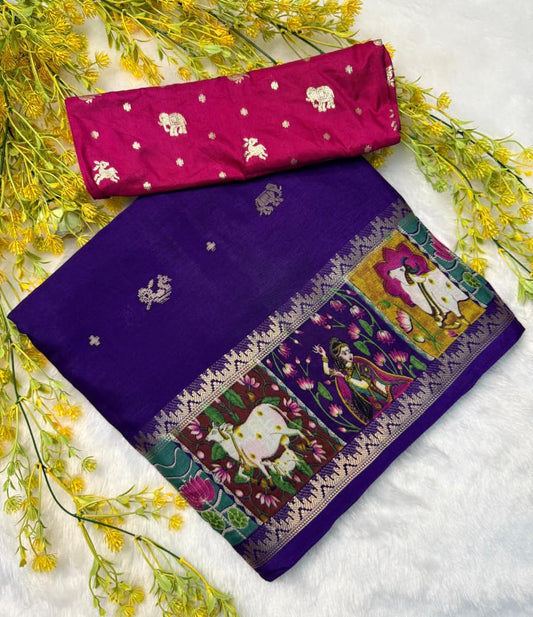 Designer Soft Silk Saree in Purpal - Pink with Graceful Woven Border Craft