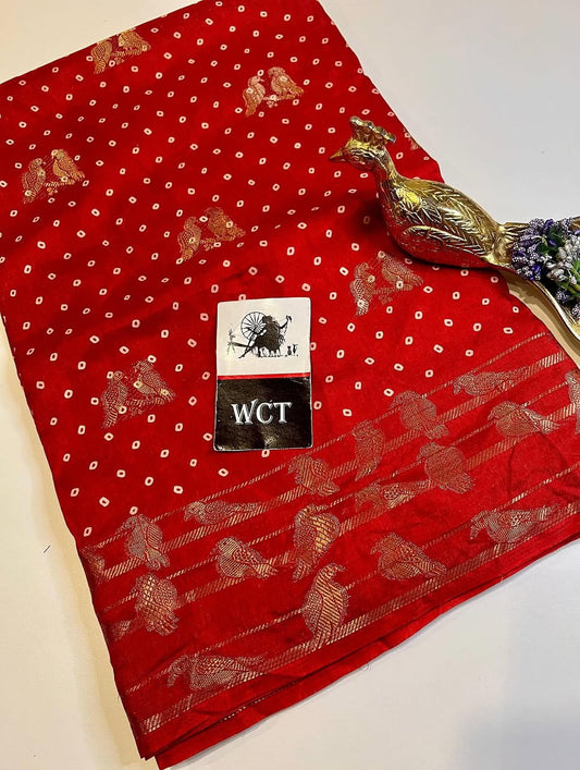 Designer Soft Silk Saree in Red with Royal Pattern and Texture