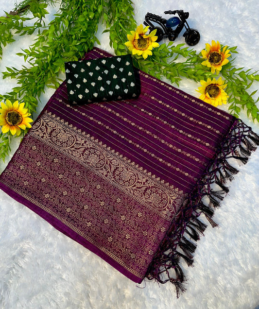 Designer Soft Silk Saree in Wine with Traditional Artistic Weaving