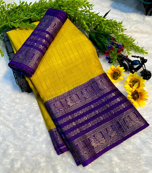 Premium Soft Silk Saree in Pista -Purpal with Graceful Motif and Zari Touch