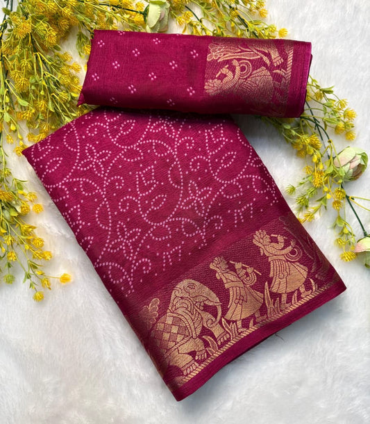 Elegant Bandhej Print Saree in Radiant Pink Color for Festive Fashion