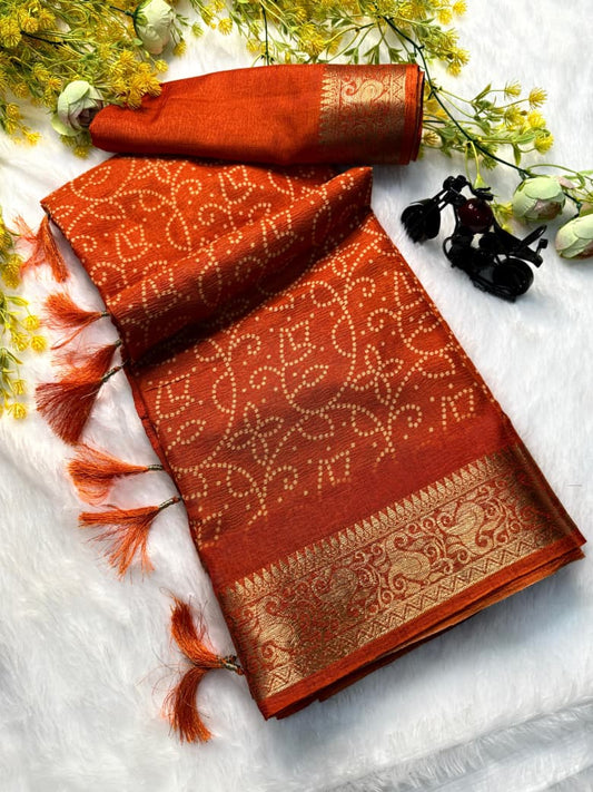Classic Bandhej Saree in Rich Orange Color for Ethnic Celebrations