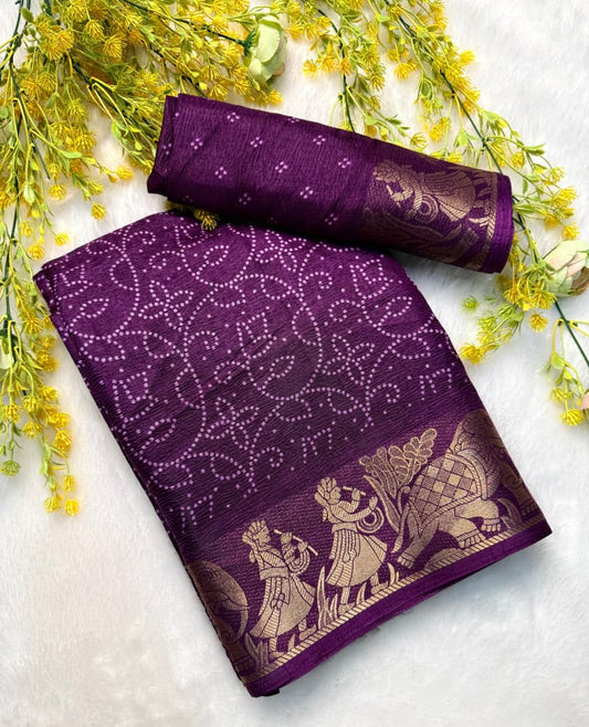 Designer Bandhej Print Saree in Beautiful Purple Shade for Party Looks