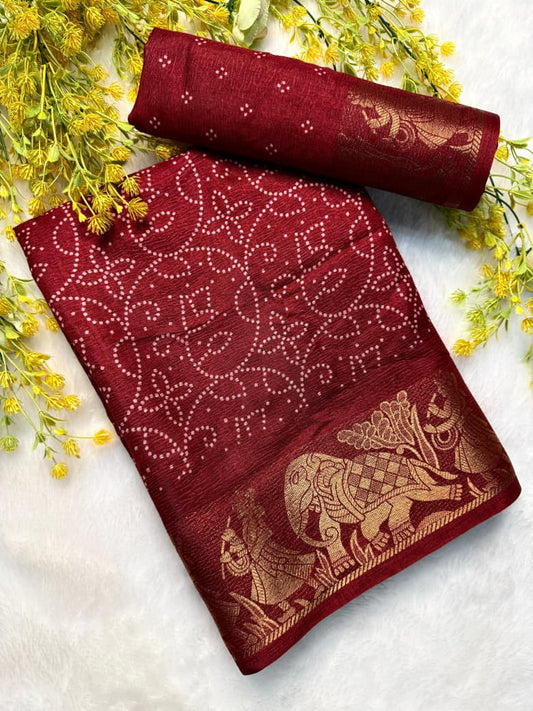 Authentic Bandhej Saree in Elegant Marun Tone for Cultural Gatherings