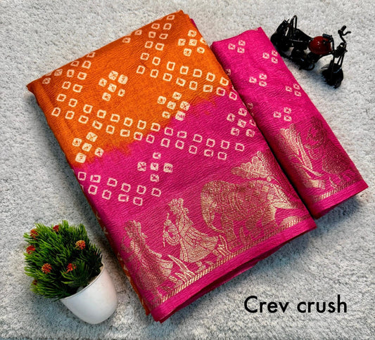 Attractive Bandhej Saree in Lovely Orange Pink Tone for Festive Outfits