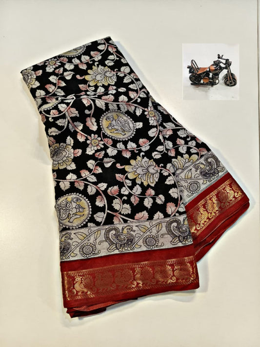 Premium Kalamkari Artwork Saree in Stunning Black Color for Festive Ethnic Fashion